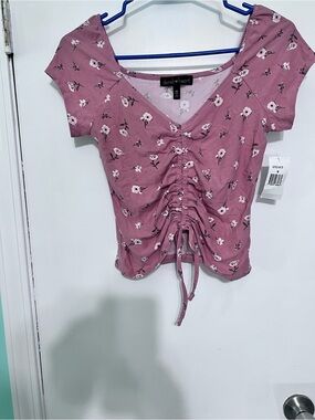 Derek Heart Mauve Pink Floral Ruched Crop Top Sz Medium
